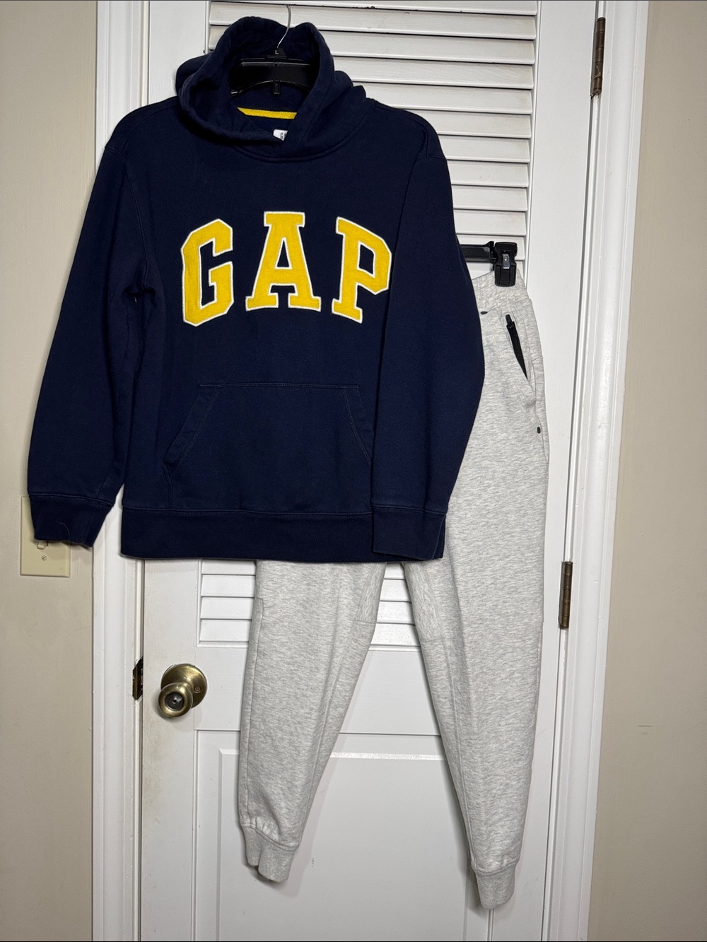 GAP Navy Hoodie with Yellow Logo & Light Gray Joggers